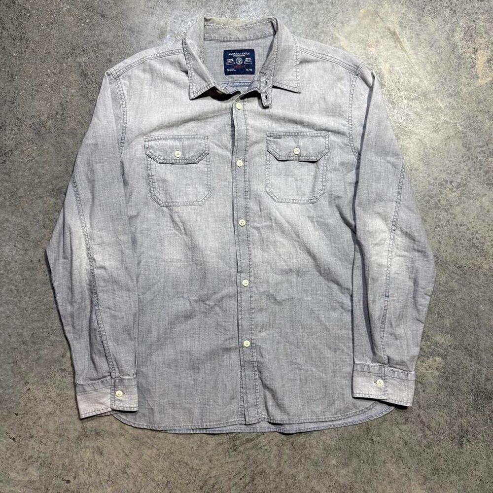 American-eagle Men's Grey‎ and Blue Shirt